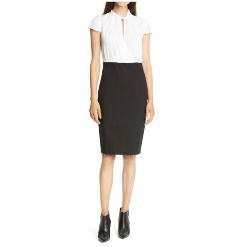 Ted Baker Daylla Pencil Sheath Dress Two Tone Cap Sleeve SZ 2 TED 4 US New